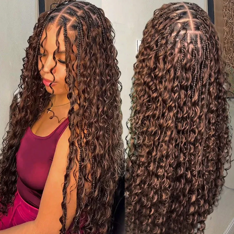 Allove #4 Deep Wave Bulk Human Hair For Braiding Brown Color Boho Braids For Black Women - AlloveHair