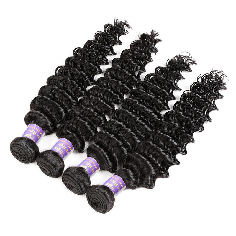 Malaysian Deep Wave 4 Bundles with 13*4 Lace Frontal Closure : ALLOVEHAIR
