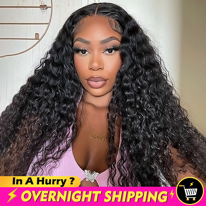 Overnight Shipping Glueless HD Transparent 13*4 Deep Curly Lace Front Human Hair Wigs 180% Density - AlloveHair