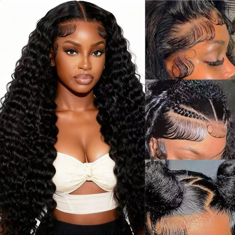 250% Density 13x6 Invisible HD Lace Front Wigs Deep Wave Human Hair Wig with Pre Plucked Hairline - AlloveHair