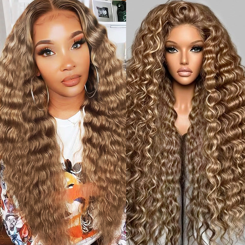 30 Inch Ombre Highlight Colored Deep Wave 13x4 13x6 HD Lace Front Wigs Pre-Plucked Glueless Wig - AlloveHair