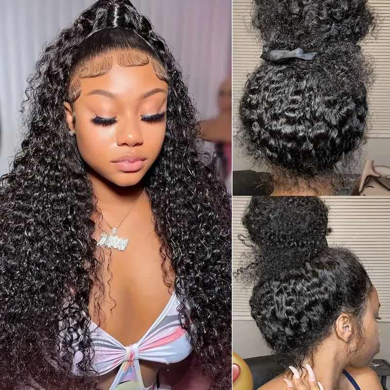 Allove Hair 180% Density Natural Kinky Curly Hair 360 Full Lace Front Wig