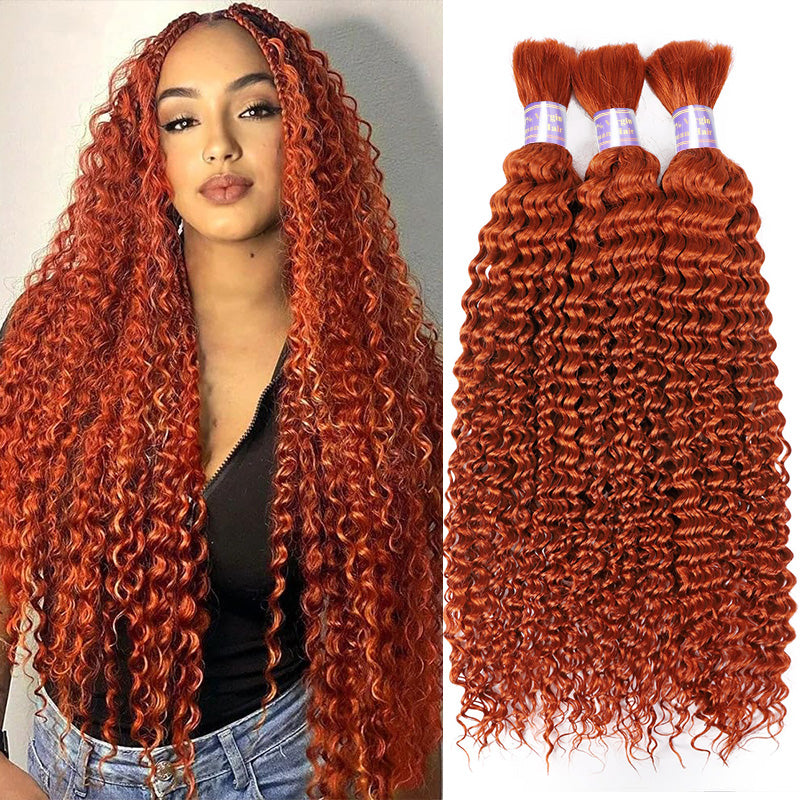 Allove Hair #350 Ginger Colored Deep Curly Bulk Hair For Braiding 12-28 Inch Human Copper Hair Extensions - AlloveHair