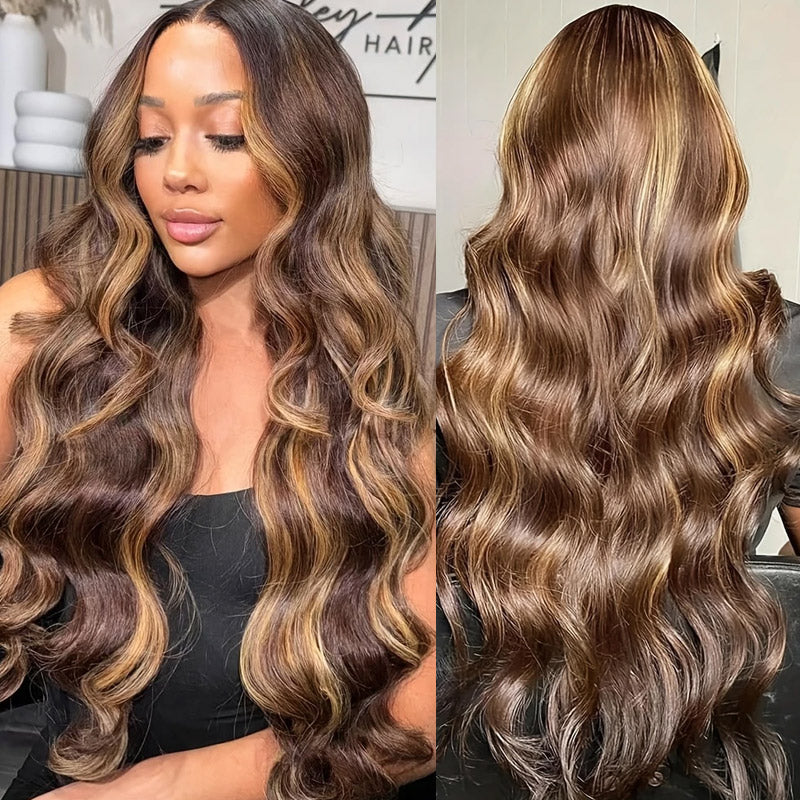 [28'' = $165.99 - No Code Needed] Highlight Piano Color Glueless 13*6 Lace Front Wig 180% Density Body Wave Human Hair - AlloveHair
