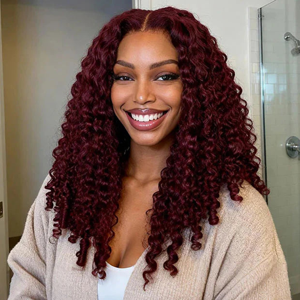 30 Inch Burmese Curly Hair Wear Go Glueless Wig 99J Burgundy Color Pre Cut 7x6/13x6  Lace Front Wig - AlloveHair