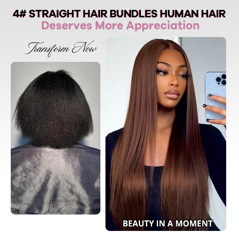 Brown Colored Hair Bundles with 2x6 Lace Closure Straight Human Hair 3 Bundles with Lace Closure - AlloveHair