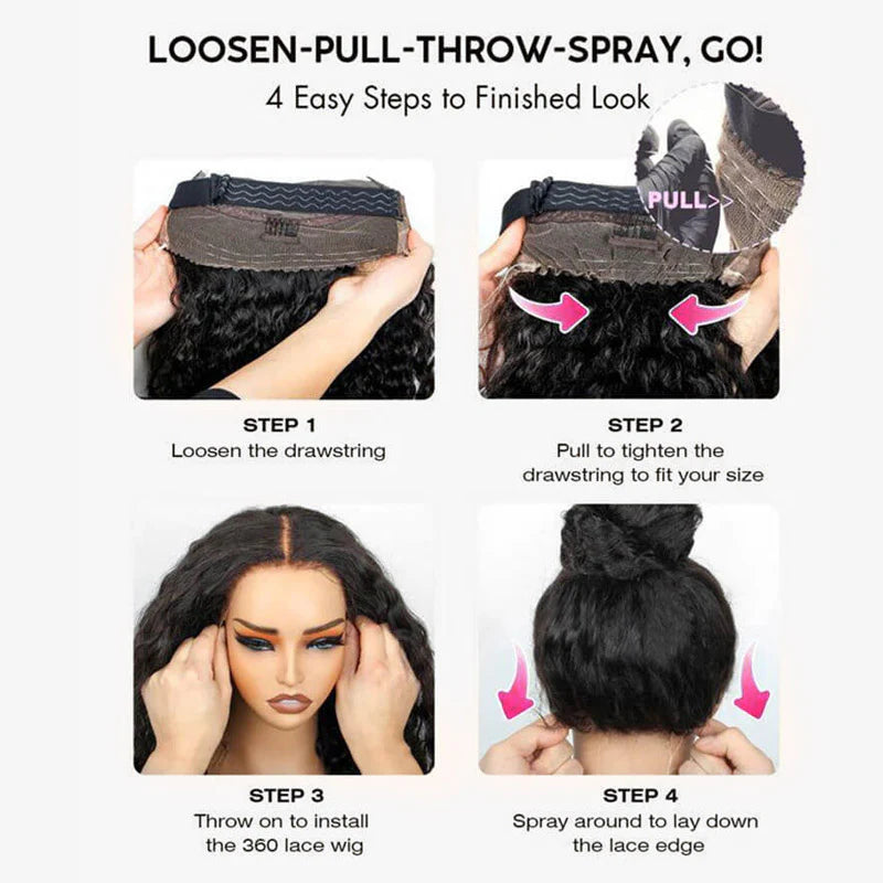 Loose Deep Wave Invisible-String Snug Fit 360 Lace Front Wigs Pre Plucked HD Lace Human Hair Crimped Wigs - AlloveHair