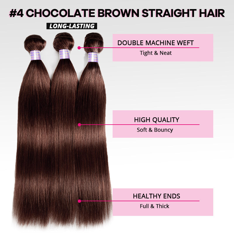 Brown Colored Hair Bundles with 2x6 Lace Closure Straight Human Hair 3 Bundles with Lace Closure - AlloveHair
