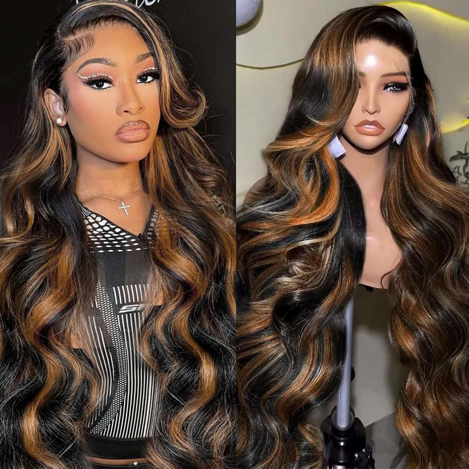 200 Density Highlight Ombre Body Wave Wig 1B/30 Brown Balayage 13x6 HD Lace Front Wig