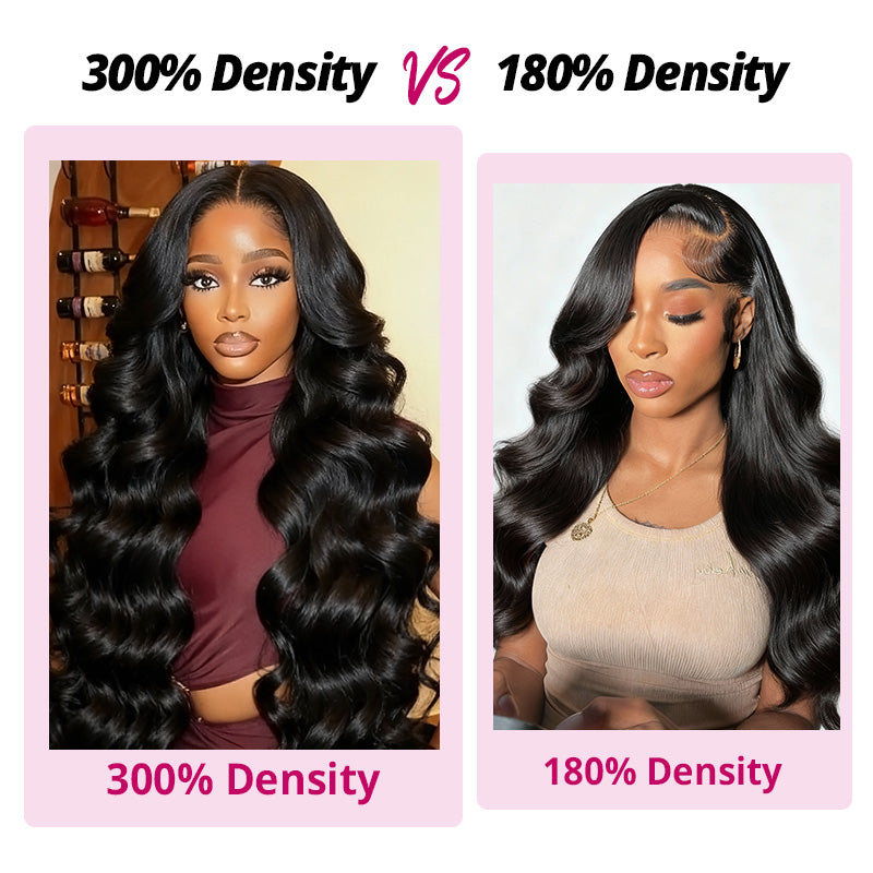 300% Density Body Wave Glueless 13x4 HD Lace Front Wig Human Hair Pre-Cut Lace Flexi-Fit Drawstring Cap - AlloveHair
