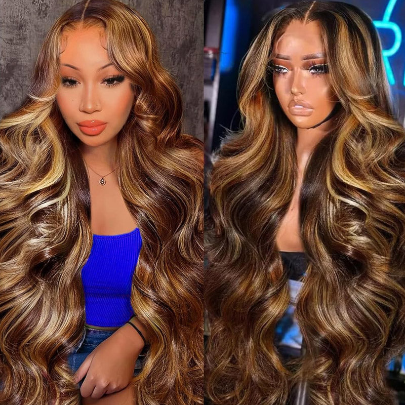 [13*4 Full Lace Front Wigs] P4/27 Highlight Body Wave Human Hair Wig 180% Density - AlloveHair