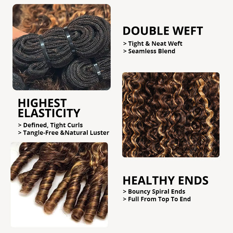 4/27 Highlight Burmese Curly Hair Bundles 100% Human Hair Extension for Sew in - AlloveHair