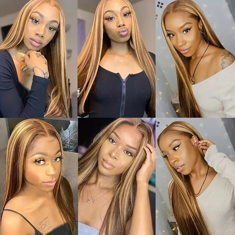 [35% OFF No Code Needed] Highlight Honey Blonde Glueless Wigs Straight/Body Wave Human Hair Wigs 4x4 Lace Front Wigs - AlloveHair