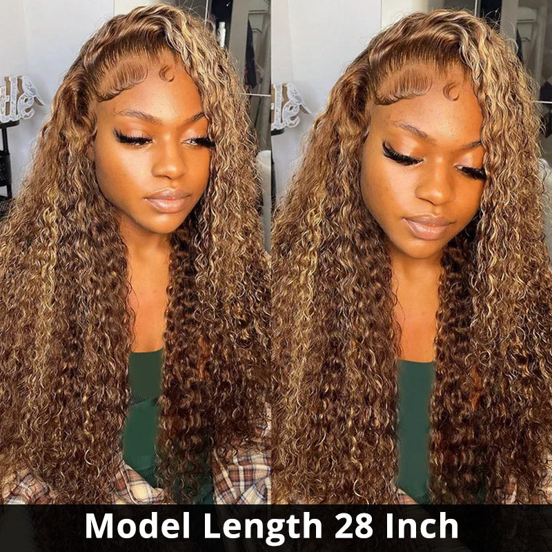 Allove P4/27 Highlight Ombre Brown Color Water Wave Invisi Strap Snug Fit 360 Glueless Wigs - AlloveHair