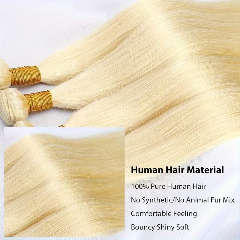 4 Bundles 613 Blonde Straight Human Remy Hair Weave - AlloveHair