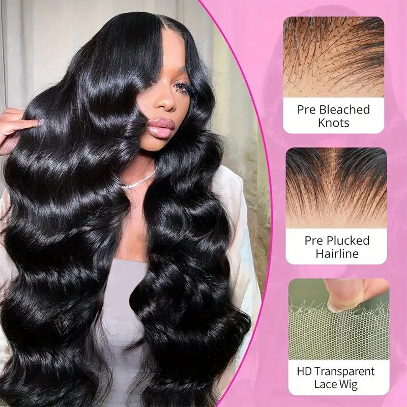 32 Inch 13x6 Lace Front Wigs Human Hair 180 Density Body Wave HD Lace Wigs for Women 100% Real Glueless Wigs - AlloveHair