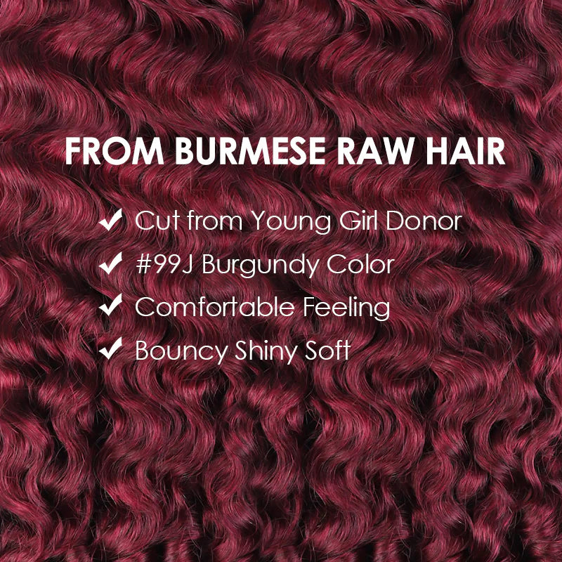 30 Inch Burmese Curly Hair Wear Go Glueless Wig 99J Burgundy Color Pre Cut 7x6/13x6  Lace Front Wig - AlloveHair