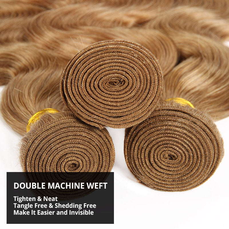 #27 Honey Blonde Bundles with 2x6 HD Lace Closure Colored Body Wave Human Hair 3 Bundles with Lace Closure - AlloveHair