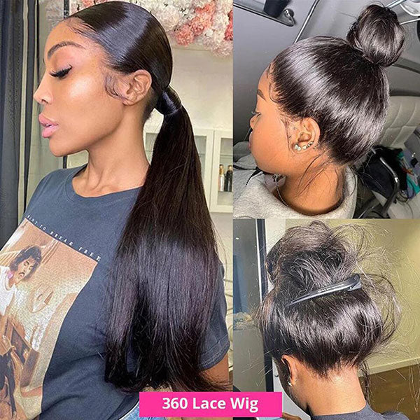Allove Hair 360 Lace Front Human Hair Wigs Straight/Body Wave 180% Wig Pre Plucked With Baby Hair