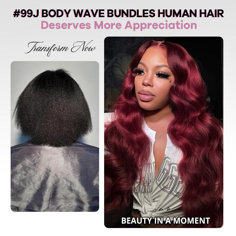 Burgundy 99J Bundles with 2x6 HD Closure Deep Parting Body Wave 3 Bundles Brazilian Human Hair Weave - AlloveHair