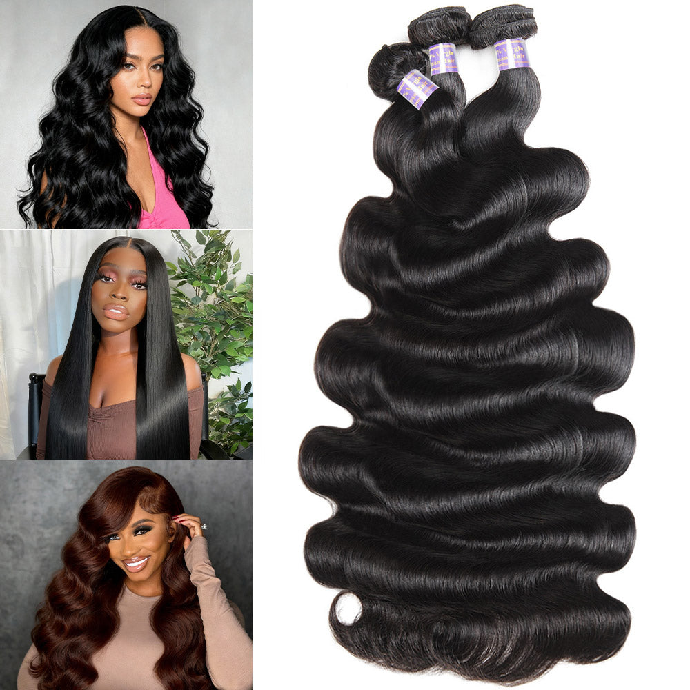 30-38 Inch Long Body Wave Hair Bundles for Sew In 100% Human Hair Weave for Black Women - AlloveHair