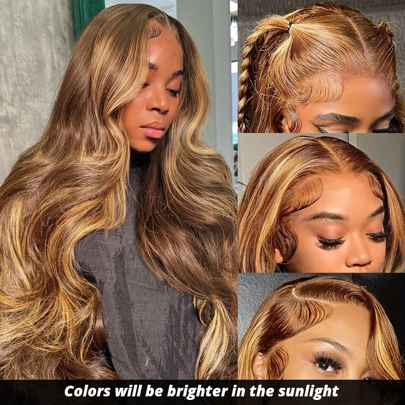 [28'' = $165.99 - No Code Needed] Highlight Piano Color Glueless 13*6 Lace Front Wig 180% Density Body Wave Human Hair - AlloveHair