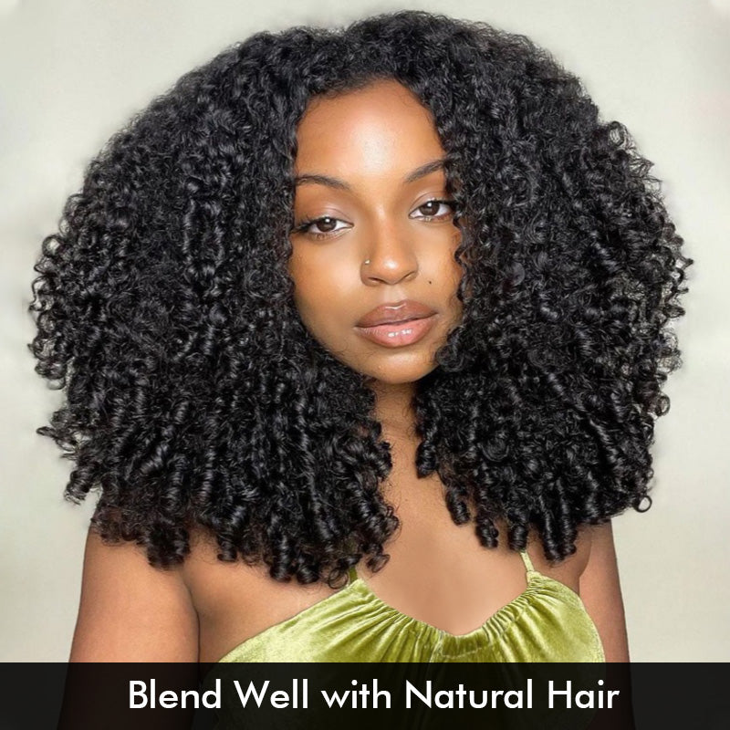 3 In 1 Half Wig | Burmese Curly Hair Glueless Half Wig with Adjustable Drawstring Seamless Flip Over Wigs - AlloveHair