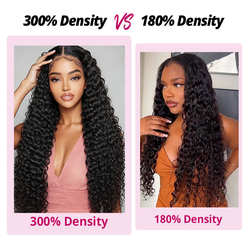 300% Density Deep Wave Wig Pre Bleached Knots Glueless 13x4 HD Lace Front Wig With Elastic Drawstring Wear Go Wig - AlloveHair