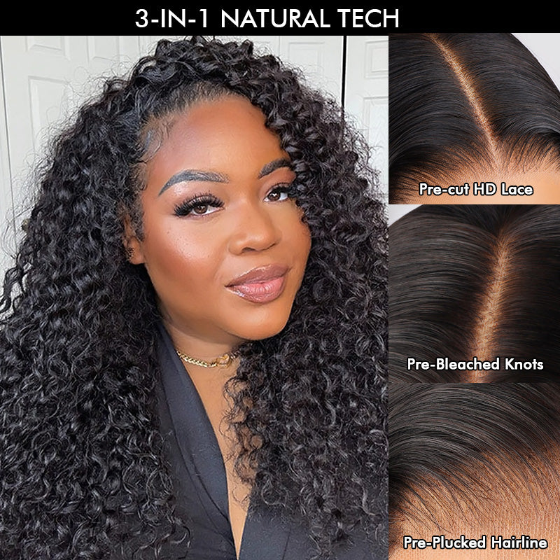3 In 1 Half Wig | Burmese Curly Hair Glueless Half Wig with Adjustable Drawstring Seamless Flip Over Wigs - AlloveHair