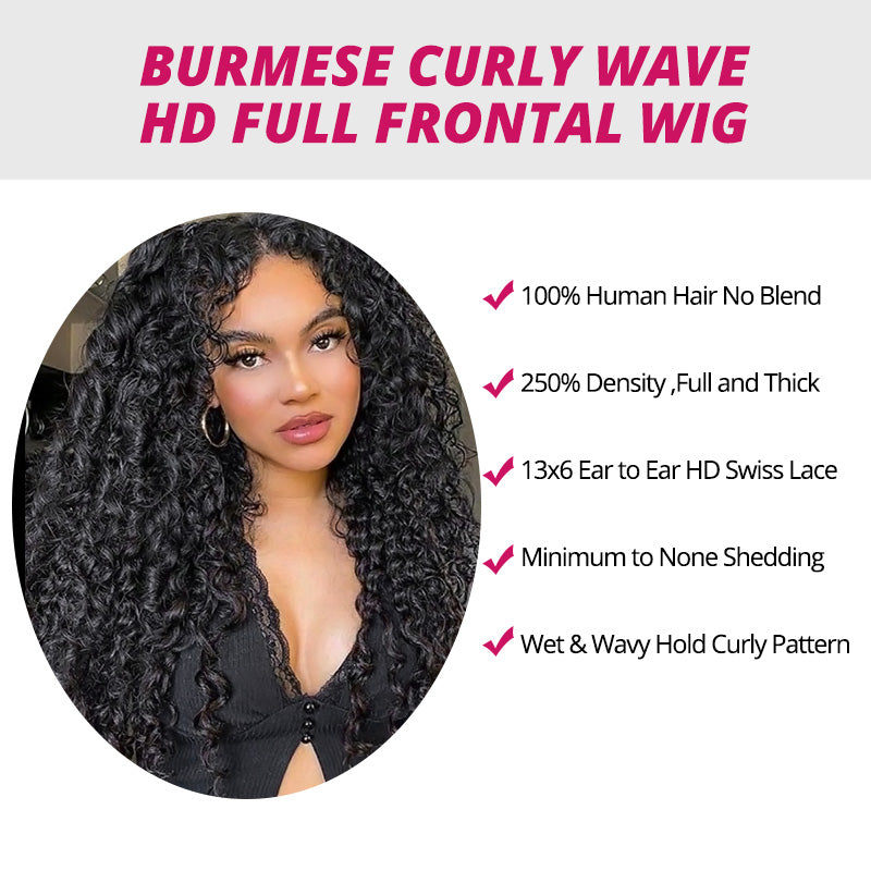 Burmese Curly Glueless Wig Pre-Cut Lace 7x6/13x6 HD Lace Front Wear Go Wig With Finger Coils Ends - AlloveHair