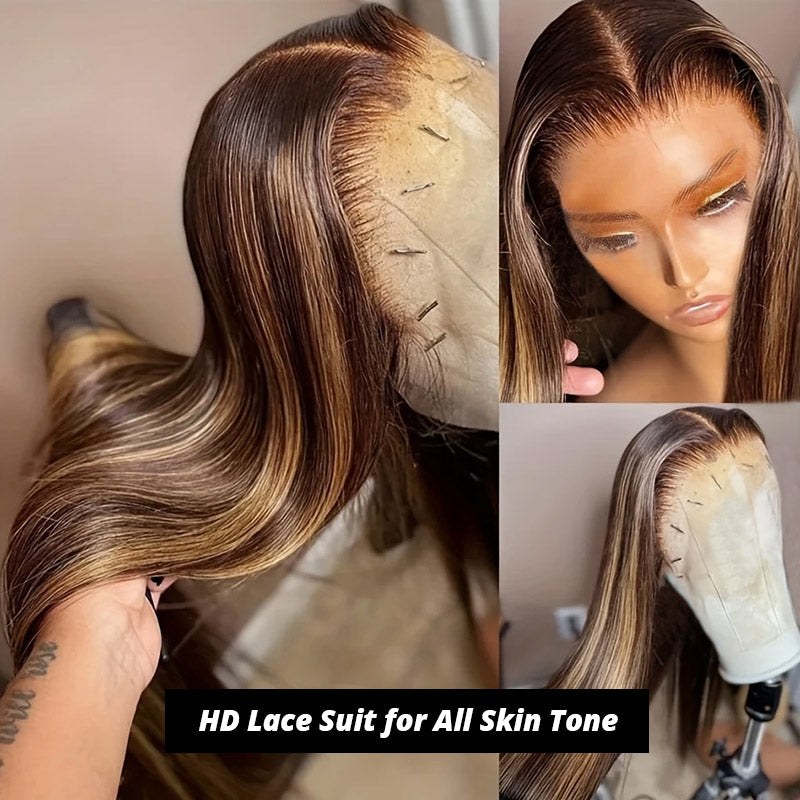 [28'' = $165.99 - No Code Needed] P4/27 Highlight Straight Hair Wigs 13x6 HD Transparent Lace Front Wig - AlloveHair