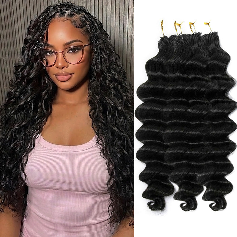 Pre-Separated Loose Deep Wave Crochet Human Hair 20 Inch for Boho Braid Styles Lightweight Machine Made Feather Crochet Human Hair Extension