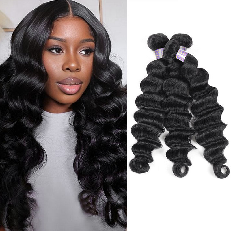 Allove Hair Brazilian Loose Deep Wave 3 Bundles Human Hair Extensions - AlloveHair