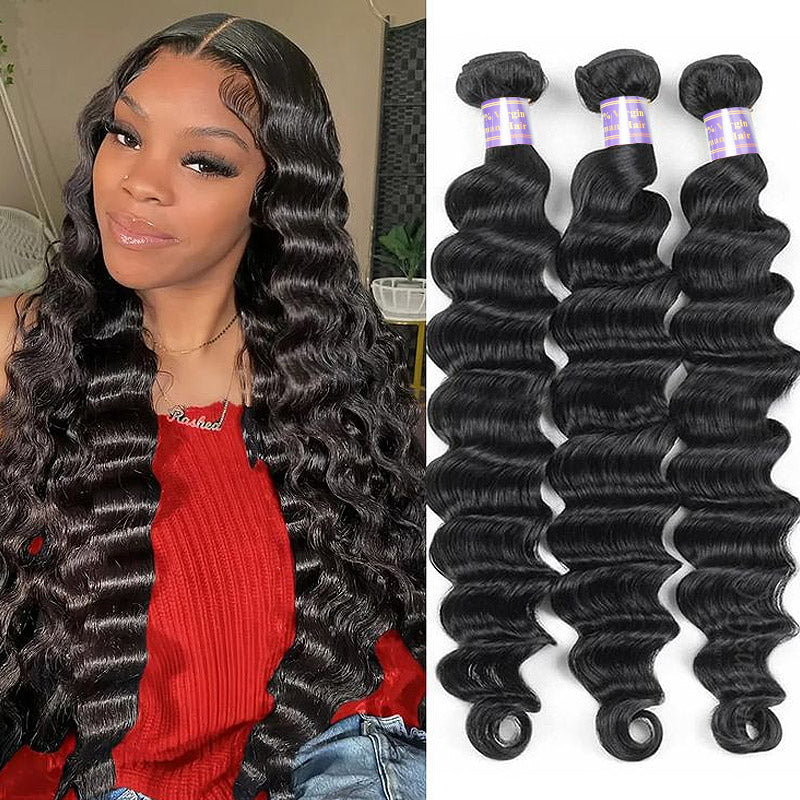 Allove Hair Peruvian Loose Deep Wave 3 Bundles Human Hair Extensions