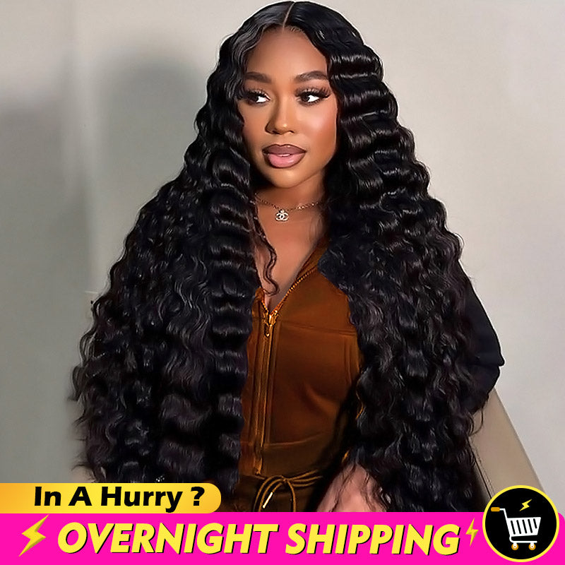 Overnight Shipping [30"= $239 After Discount] 13x6 Lace Front Loose Deep Wig Pre Cut & Pre Plucked & Bleached Knots Ready To Wear Human Hair Wig 180% Density - AlloveHair