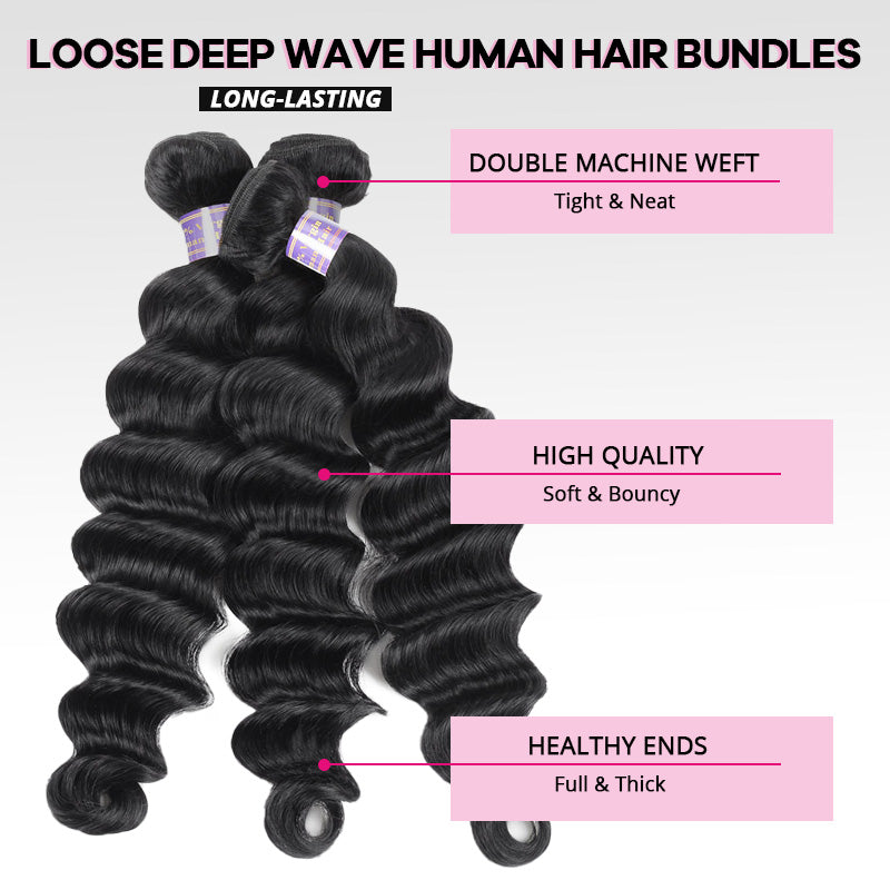Allove 2x6 Deep Parting HD Lace Closure with Bundles Loose Deep Wave Bundles with Closure Human Hair Weave Extensions - AlloveHair