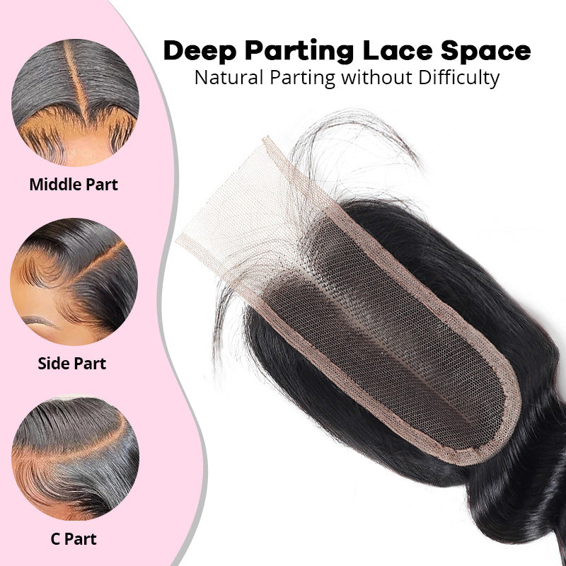 Allove 2x6 Deep Parting HD Lace Closure with Bundles Loose Deep Wave Bundles with Closure Human Hair Weave Extensions - AlloveHair