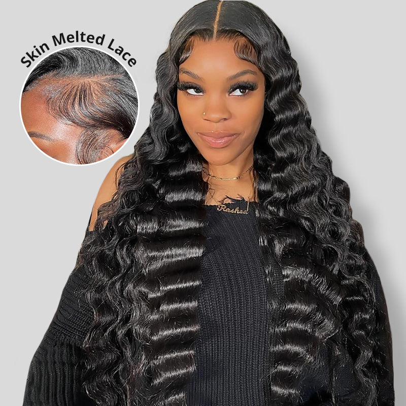 5x5 & 7x6 Glueless HD Lace Wig | Loose Deep Wave Human Hair | Bleached Knots | No Glue Needed - AlloveHair