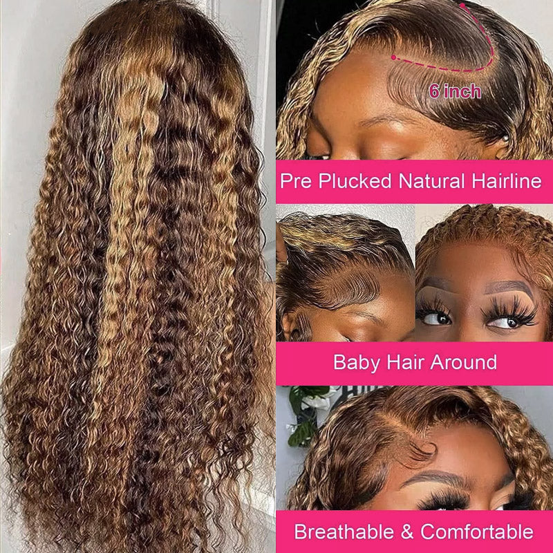 [28'' = $165.99 - No Code Needed] P4/27 Highlight Wig Deep Wave Human Hair 13x6 Full Lace Front Wigs - AlloveHair