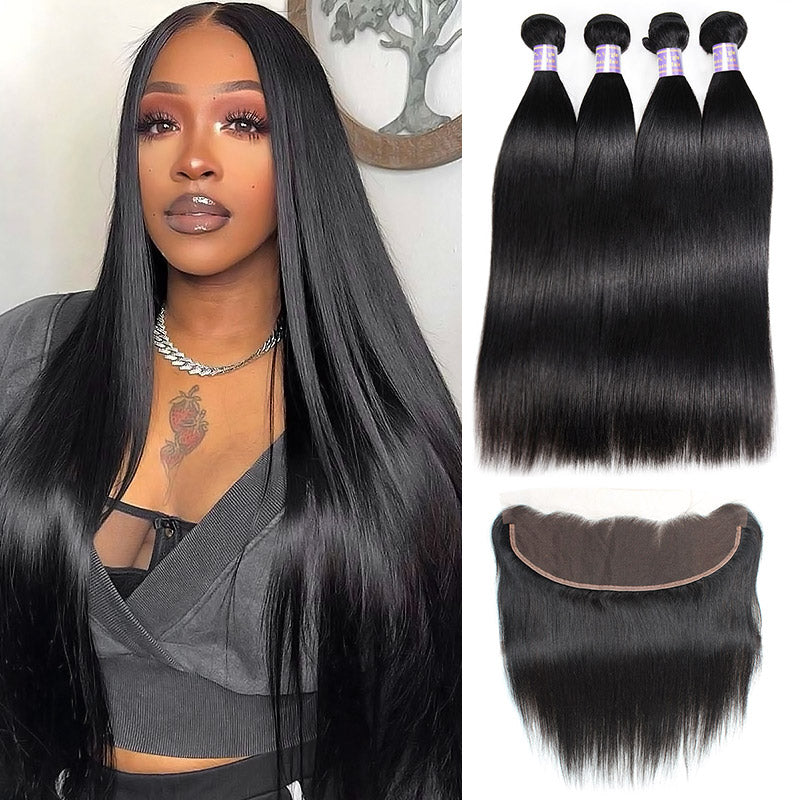 Allove Hair Indian Straight Hair 4 Bundles with 13*4 Lace Frontal Closure - AlloveHair