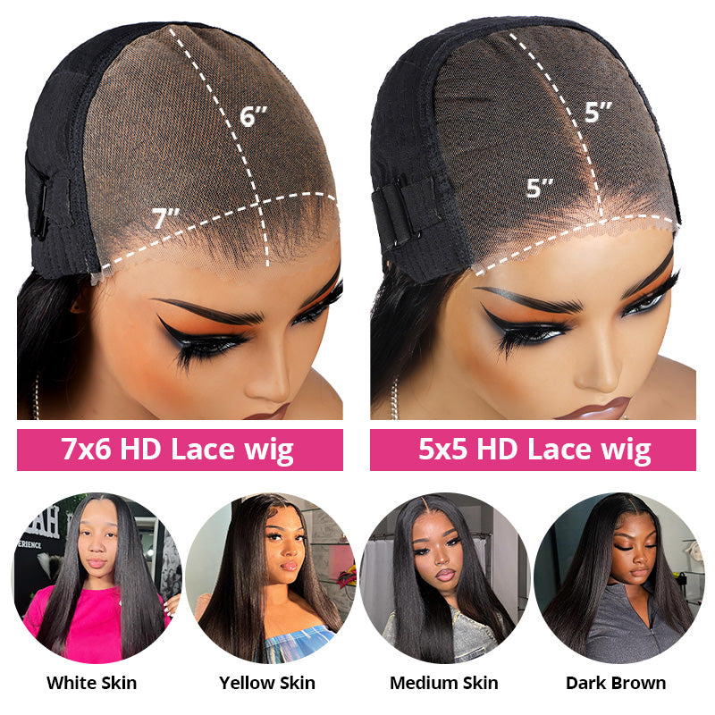 Best Straight Hair 5x5 & 7x6 Lace Front Wig | Glueless HD Lace | Pre-Cut Baby Hair | Ready To Wear - AlloveHair