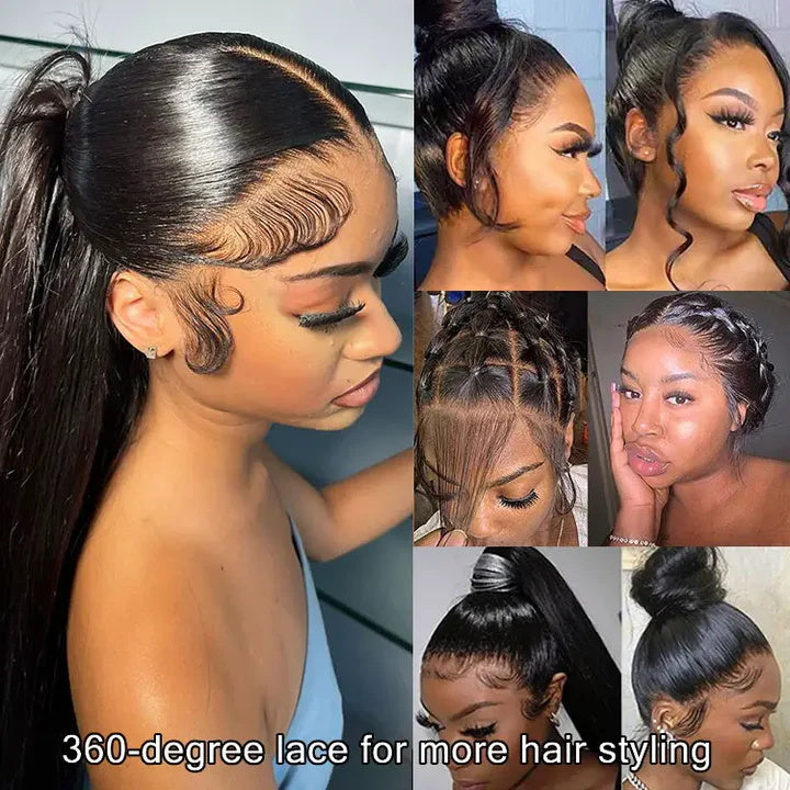 Allove Hair 360 Lace Front Human Hair Wigs Straight/Body Wave 180% Wig Pre Plucked With Baby Hair