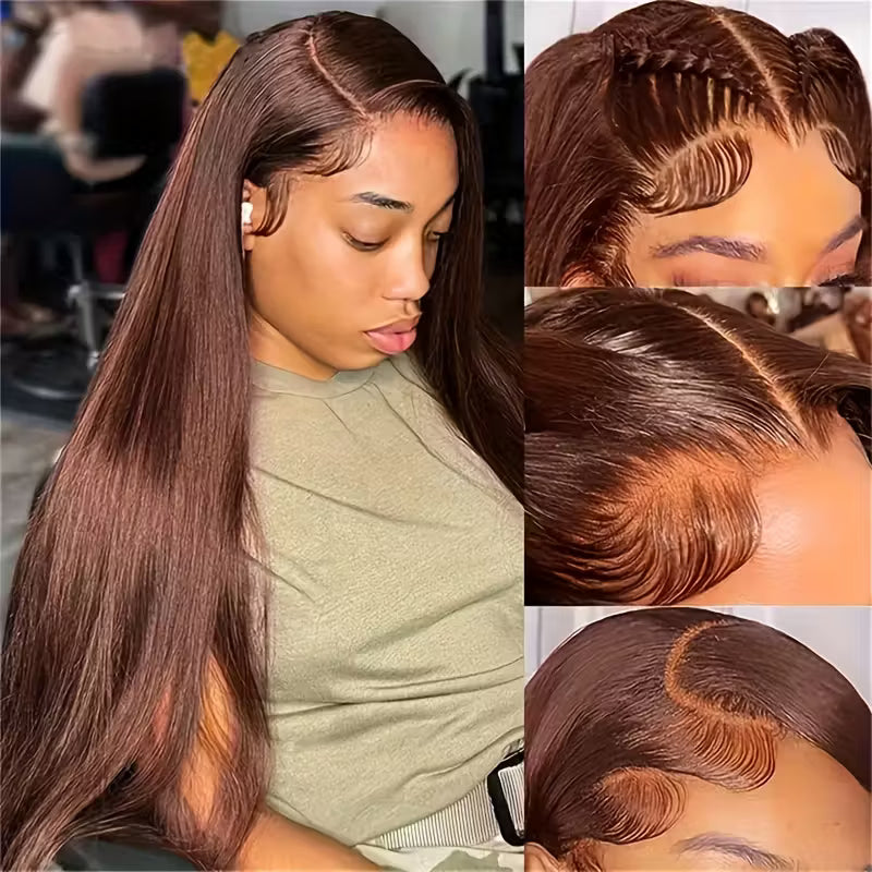 30 Inch Chocolate Brown Straight Hair 13x6 HD Lace Front Wigs 100% Glueless Human Hair Wig - AlloveHair