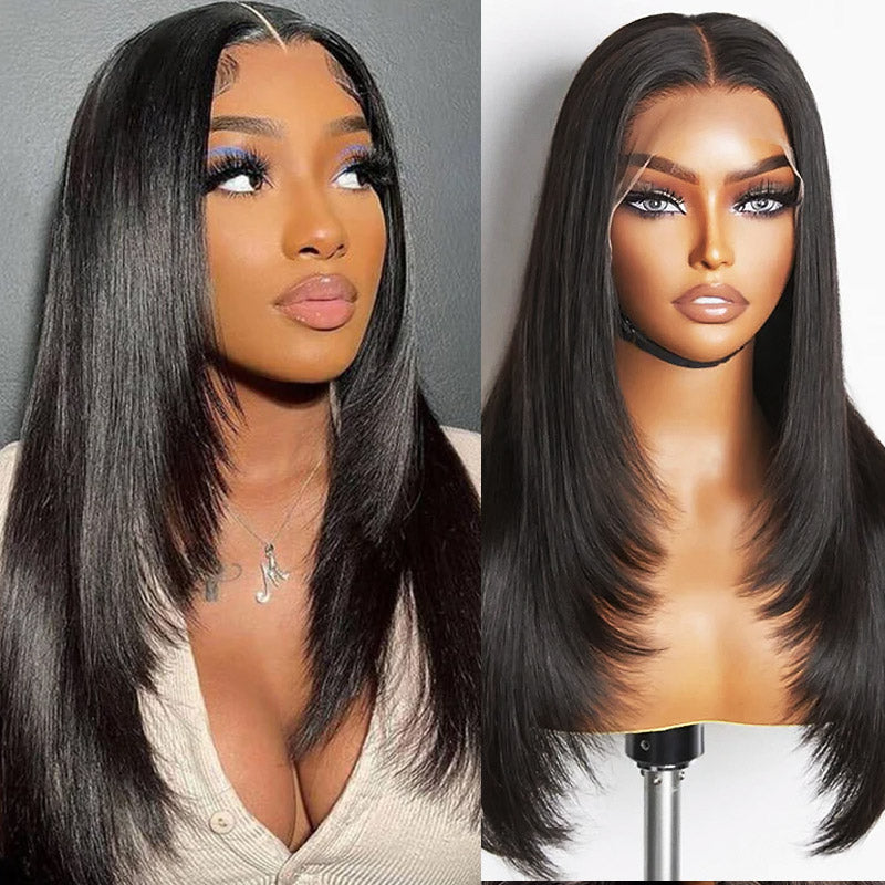 Allove Layered Cut Pre-Plucked Straight Wig 13x4 HD Lace Frontal Wig 100% Human Hair - AlloveHair