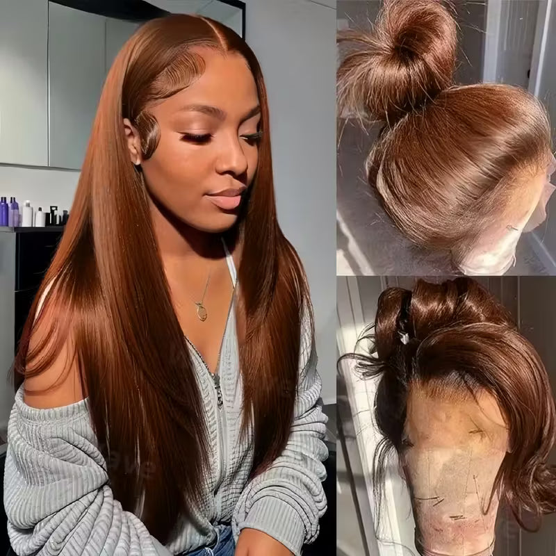 30 Inch Chocolate Brown Straight Hair 13x6 HD Lace Front Wigs 100% Glueless Human Hair Wig - AlloveHair