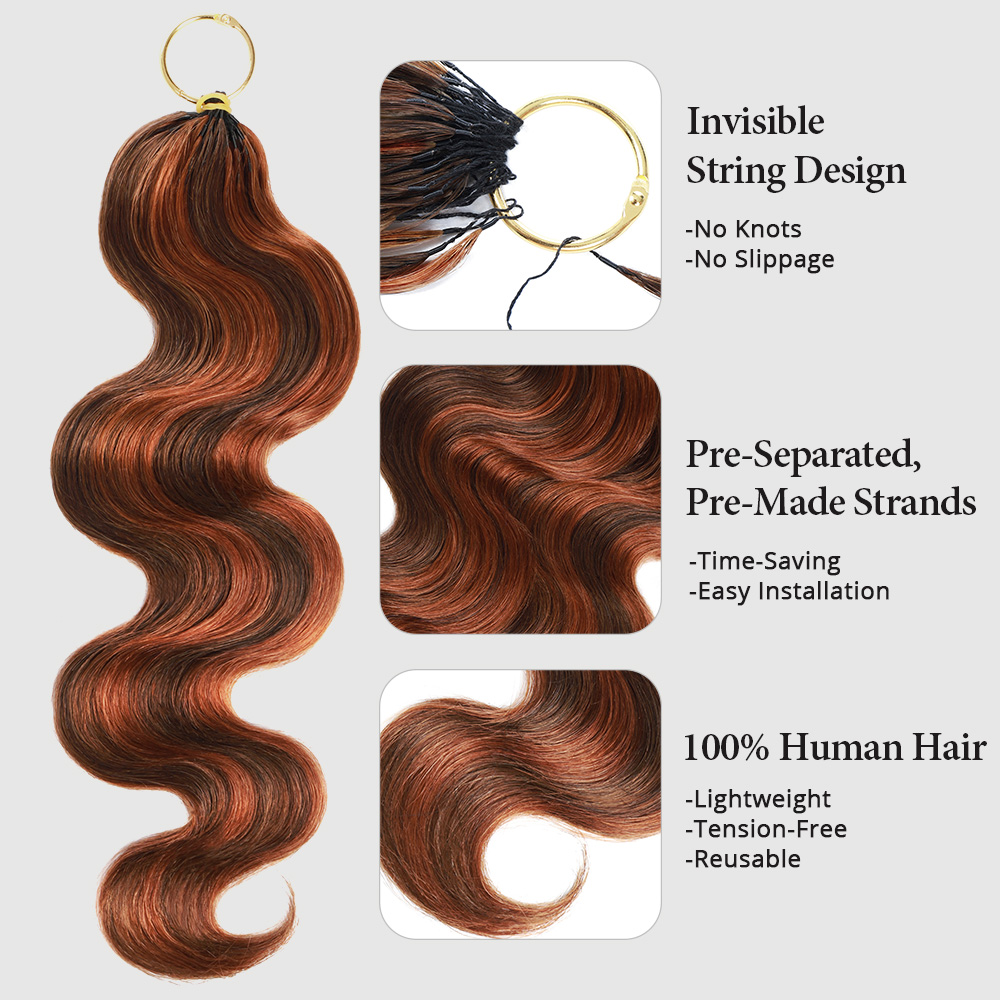 P4/30 Highlight Brown Body Wave Crochet Human Hair for Miracle Knots Pre-Separated Feather Crochet 100% Human Hair Extensions