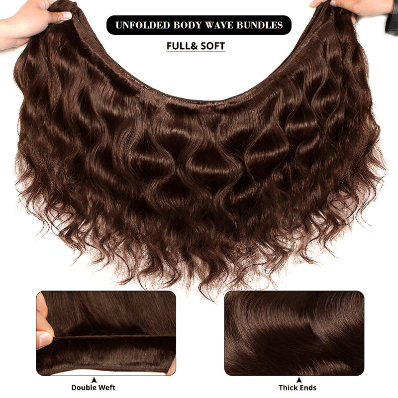 14-28 Inch #4 Brown Color Body Wave 3 Bundles 15A Raw Virgin Brazilian Human Hair Extensions - AlloveHair