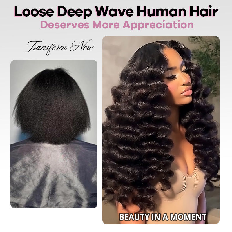 Allove 2x6 Deep Parting HD Lace Closure with Bundles Loose Deep Wave Bundles with Closure Human Hair Weave Extensions - AlloveHair