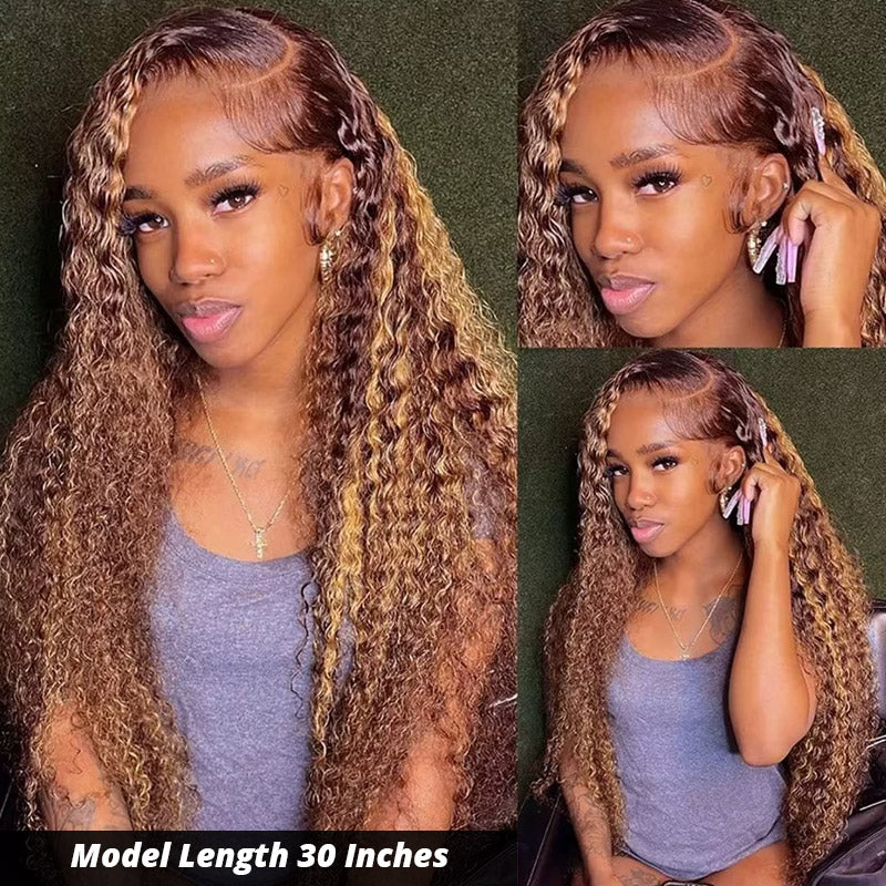 [28'' = $165.99 - No Code Needed] P4/27 Highlight Wig Deep Wave Human Hair 13x6 Full Lace Front Wigs - AlloveHair
