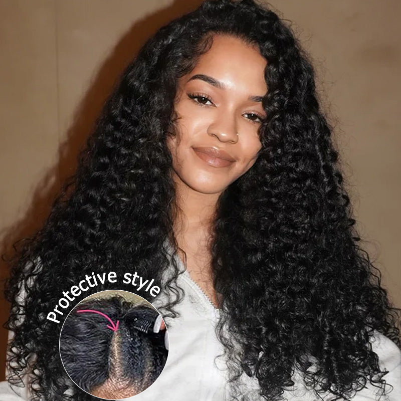 V Part Glueless Wig Unprocessed Human Hair Water Wave with Thin Part Beginner Friendly - AlloveHair